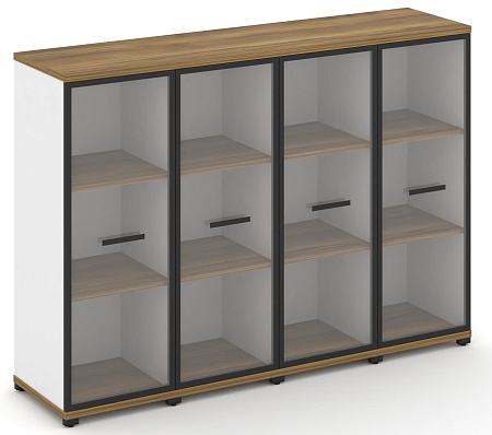 Шкаф четыре узкие секции, 3 ниши (4 фасада стекло прозрачное в раме, 3 ниши) CN.STU-346 RP B/W