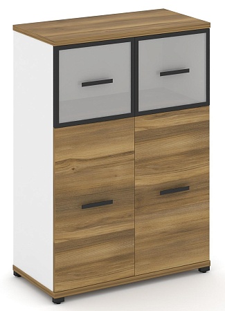 Шкаф две широкие секции, 3 ниши (2 фасада ЛДСП, 2 ниши + 2 фасада стекло стело белое матовое в раме, 1 ниша) CN.STS-314 RM B/W