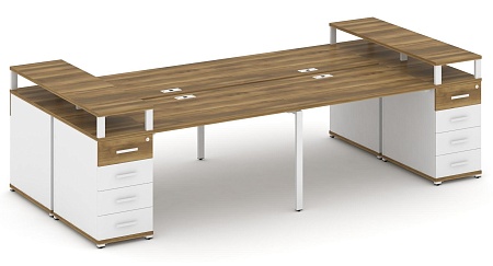 Рабочая станция на 6 мест с шестью опорными тумбами CN.DRS-442 B/W