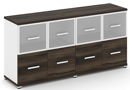 Шкаф две широкие секции, 2 нишии (4 фасада ЛДСП, 1 ниша+ 4 фасада стекло белое матовое в раме, 1 ниша) CN.STS-222 RM B/W