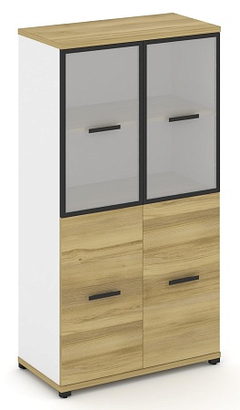 Шкаф две широкие секции, 4 ниши (2 фасада ЛДСП, 2 ниши + 2 фасада стекло белое матовое в раме, 2 ниши) CN.STS-412 RM B/W