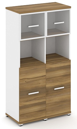 Шкаф две узкие секции, 4 ниши (2 фасада ЛДСП,  2 ниши +  фасад стекло прозрачное в раме,  1 ниша) CN.STU-425 RP B/W