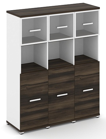 Шкаф три узкие секции, 4 ниши (3 фасада ЛДСП,  2 ниши + 3 фасада стекло прозрачное в раме, 1 ниша) CN.STU-435 RP B/W