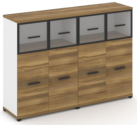 Шкаф две широкие секции, 3 ниши (4 фасада ЛДСП, 2 ниши + 4 фасада стекло прозрачное в раме, 1 ниша) CN.STS-324 RP B/W