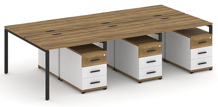 Рабочая станция на 6 мест с тремя двухсторонними опорными тумбами CN.DRS-349 B/W
