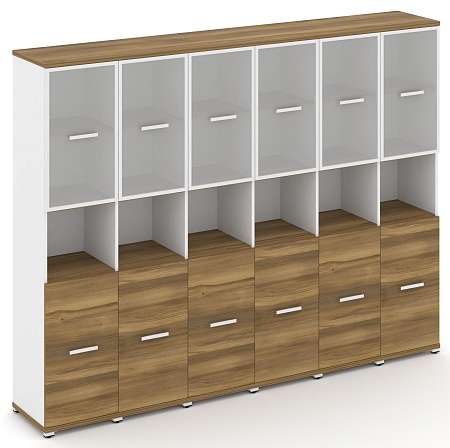 Шкаф шесть узких секций, 5 ниш (6 фасадов ЛДСП, 2 ниши + 6 фасадов стекло белое матовое в раме, 2 ниши) CN.STU-563 RM B/W