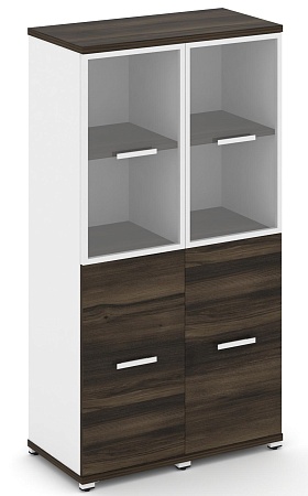 Шкаф две узкие секции, 4 ниши (2 фасада ЛДСП, 2 ниши + 2 фасада стекло прозрачное в раме, 2 ниши) CN.STU-422 RP B/W