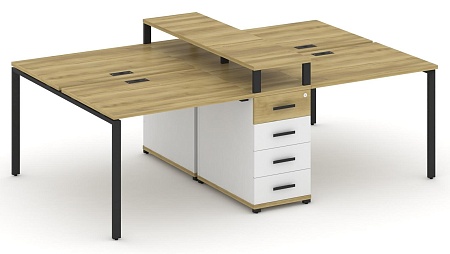 Рабочая станция на 6 мест с четыремя опорными тумбами CN.DRS-433 B/W