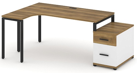 Стол эргономичный левый с опорной тумбой CN.SA-304(L) B/W