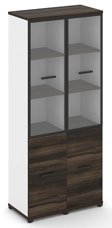 Шкаф две узкие секции, 5 ниш (Два фасада ЛДСП   2 ниши + два фасада стекло прозрачное в раме, 3 ниши) CN.STU-522 RP B/W