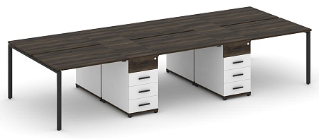 Рабочая станция на 6 мест с четыремя опорными тумбами CN.DRS-449 B/W