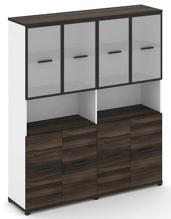 Шкаф две широкие секции, 5 ниш (4 фасада ЛДСП, 2 ниши + 4 фасада стекло белое матовое в раме, 2 ниши) CN.STS-523 RM B/W