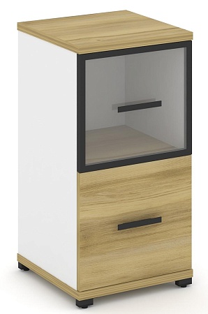 Шкаф одна узкая секция, 2 ниши (фасад ЛДСП, 1 ниша + фасад стекло прозрачное в раме, 1 ниша) CN.STU-212 RP B/W