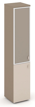 Шкаф высокий узкий левый (1 низкий фасад ЛДСП + 1 средний фасад стекло лакобель Satin в раме) ES.SU-1.2R(L) I/U