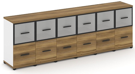 Шкаф шесть узких секций, 2 ниши (6 фасадов ЛДСП, 1 ниша + 6 фасадов стекло белое матовое в раме, 1 ниша) CN.STU-262 RM B/W