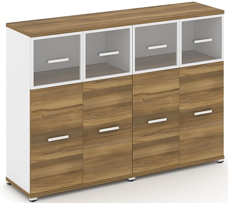 Шкаф две широкие секции, 3 ниши (4 фасада ЛДСП, 2 ниши + 4 фасада стекло прозрачное в раме, 1 ниша) CN.STS-324 RP B/W