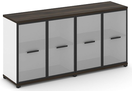 Шкаф две широкие секции, 2 нишии (4 фасада стекло белое матовое в раме, 2 ниши) CN.STS-223 RM B/W