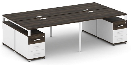Рабочая станция на 4 места с двумя двухсторонними опорными тумбами CN.DRS-327 B/W