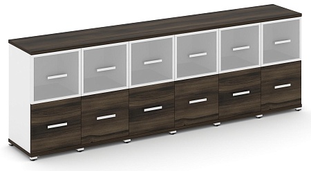 Шкаф шесть узких секций, 2 ниши (6 фасадов ЛДСП, 1 ниша + 6 фасадов стекло белое матовое в раме, 1 ниша) CN.STU-262 RM B/W