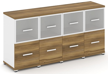 Шкаф четыре узкие секции, 2 ниши (4 фасада ЛДСП, 1 ниша + 4 фасада стекло белое матовое в раме,  1 ниша) CN.STU-242 RM B/W