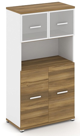 Шкаф две широкие секции, 4 ниши (2 фасада ЛДСП, 2 ниши + 2 фасада стекло белое матовое в раме, 1 ниша) CN.STS-415 RM B/W