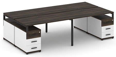 Рабочая станция на 4 места с двумя двухсторонними опорными тумбами CN.DRS-327 B/W