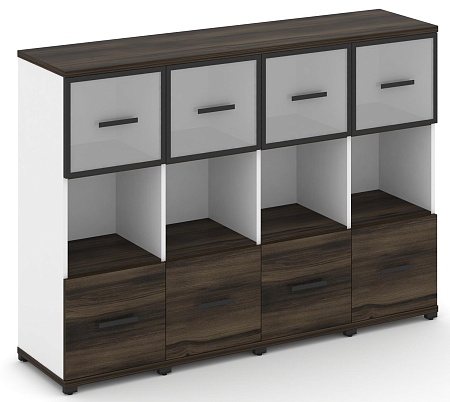 Шкаф четыре узкие секции, 3 ниши (4 фасада ЛДСП, 1 ниша + 4 фасада стекло белое матовое в раме, 1 ниша) CN.STU-345 RM B/W