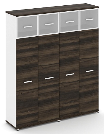 Шкаф две широкие секции, 5 ниш (4 фасада ЛДСП, 4 ниши + 4 фасада стекло белое матовое в раме,  1 ниша) CN.STS-527 RM B/W