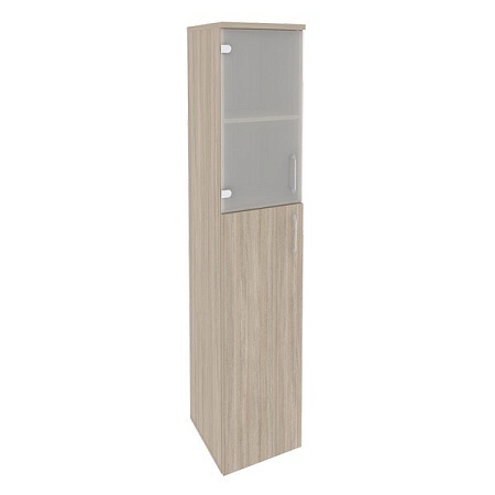 Шкаф высокий узкий левый (1 средний фасад ЛДСП + 1 низкий фасад стекло) O.SU-1.7(L)