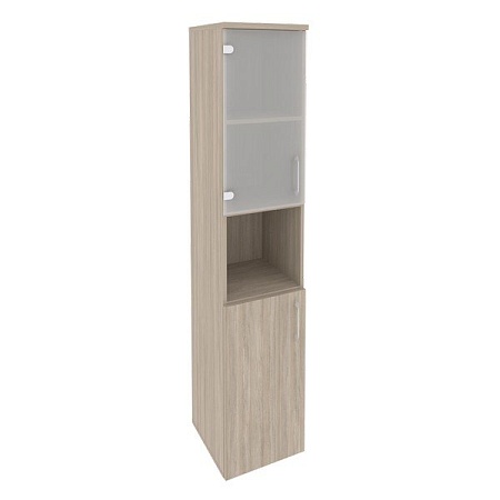 Шкаф высокий узкий левый (1 низкий фасад ЛДСП + 1 низкий фасад стекло) O.SU-1.4(L)