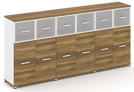 Шкаф три широкие секции, 3 ниши (6 фасадов ЛДСП, 2 ниши + 6 фасадов стекло белое матовое в раме, 1 ниша) CN.STS-334 RM B/W