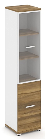 Шкаф одна узкая секция, 5 ниш ( фасад ЛДСП на 2 ниши + фасад стекло прозрачное в раме,  на 2 ниши) CN.STU-512 RP B/W