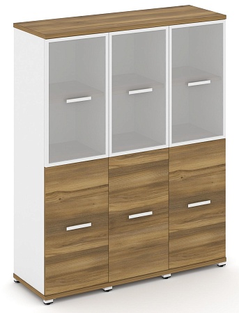 Шкаф три узкие секции, 4 ниши (3 фасада ЛДСП, 2 ниши + 3 фасада стекло белое матовое в раме, 2 ниши) CN.STU-432 RM B/W