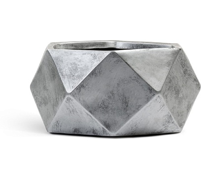 Кашпо TREEZ ERGO Rombo Низкая чаша-многогранник Состаренное серебро д-58, в-28 см