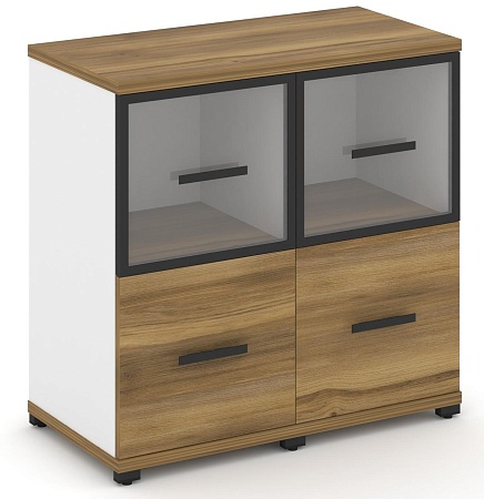 Шкаф две узкие секции, 2 ниши (2 фасада ЛДСП, 1 ниша + 2 фасада стекло прозрачное в раме, 1 ниша) CN.STU-222 RP B/W