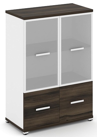 Шкаф две широкие секции, 3 ниши (2 фасада ЛДСП, 1 ниша + 2 фасада стекло белое матовое в раме, 2 ниши) CN.STS-312 RM B/W