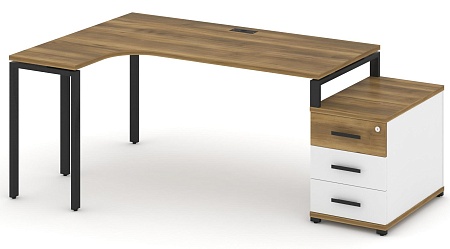 Стол эргономичный левый с опорной тумбой CN.SA-303(L) B/W