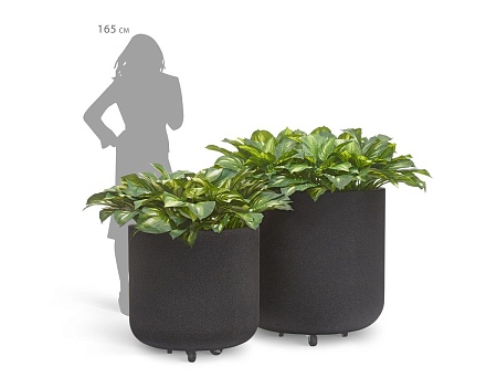 Кашпо TREEZ Ergo Hard Rock Цилиндрическая чаша Чёрный песок на колёсиках д-73, в-75 см