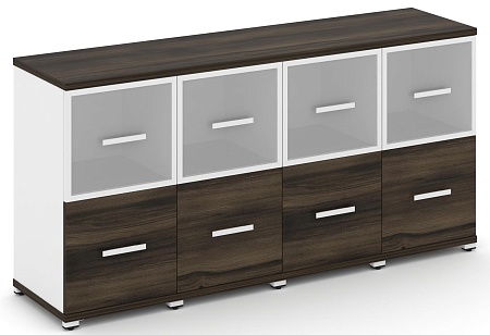 Шкаф четыре узкие секции, 2 ниши (4 фасада ЛДСП, 1 ниша + 4 фасада стекло белое матовое в раме,  1 ниша) CN.STU-242 RM B/W