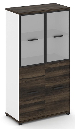 Шкаф две широкие секции, 4 ниши (2 фасада ЛДСП, 2 ниши + 2 фасада стекло белое матовое в раме, 2 ниши) CN.STS-412 RM B/W