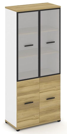 Шкаф одна широкая секция, 5 ниш (2 фасада ЛДСП, 2 ниши + 2 фасада стекло белое матовое в раме, 3 ниши) CN.STS-512 RM B/W