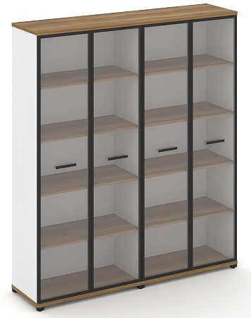 Шкаф две широкие секции, 5 ниш (4 фасада стекло прозрачное в раме,  5 ниш) CN.STS-528 RP B/W