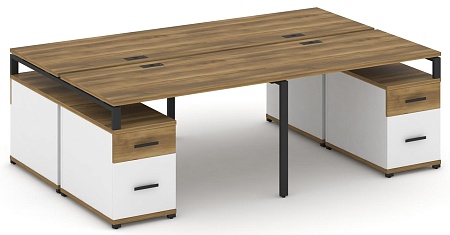 Рабочая станция на 4 места с двумя двухсторонними опорными тумбами CN.DRS-330 B/W
