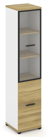 Шкаф одна узкая секция, 5 ниш ( фасад ЛДСП на 2 ниши + фасад стекло прозрачное в раме,  на 2 ниши) CN.STU-512 RP B/W