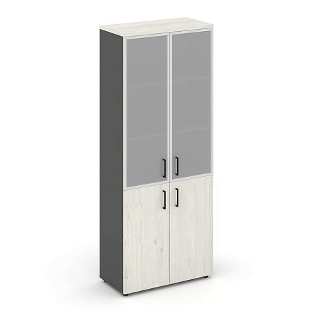 Шкаф высокий широкий (2 низких фасада ЛДСП + 2 средних фасада стекло сатин в раме) SN.STS-103 (796*400*1982)