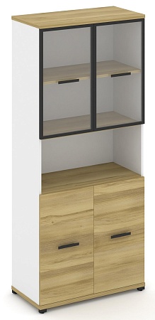 Шкаф одна широкая секция, 5 ниш (2 фасада ЛДСП, 2 ниши + 2 фасада стекло прозрачное в раме, 2 ниши) CN.STS-513 RP B/W