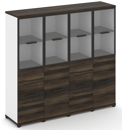 Шкаф четыре узкие секции, 4 ниши (4 фасада ЛДСП,  2 ниши) + 2 фасада стекло прозрачное в раме, 2 ниши) CN.STU-442 RP B/W