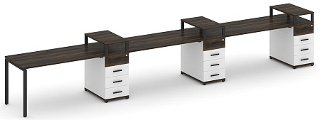 Рабочая станция на 3 места с тремя опорными тумбами CN.ORS-459 B/W