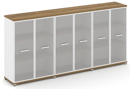 Шкаф три широкие секции, 3 ниши (6 фасадов стекло белое матовое в раме, 3 ниши) CN.STS-336 RM B/W
