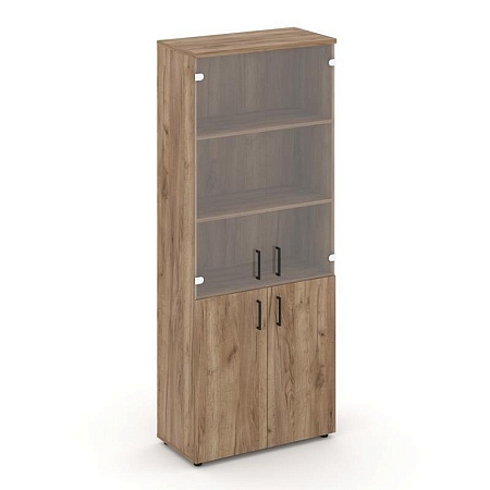 Шкаф высокий широкий (2 низких фасада ЛДСП + 2 средних фасада стекло прозрачное) SN.STS-102 796*400*1982